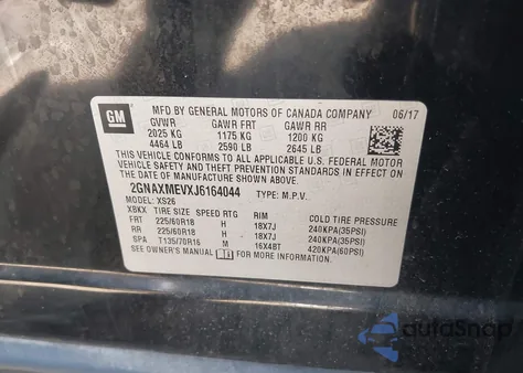 2018 Chevrolet Equinox Premier from USA, damaged, VIN 2GNAXMEVXJ6164044